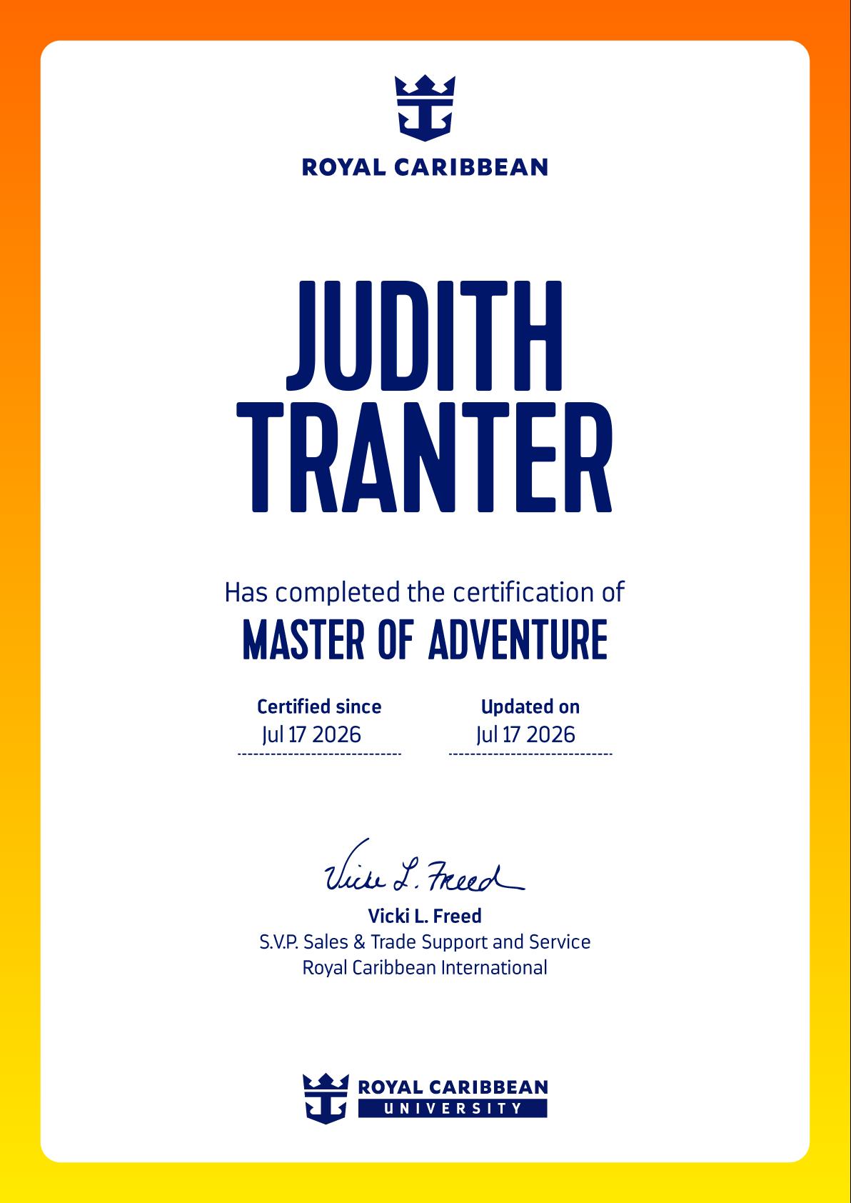 Royal Caribbean Master of Adventure certification